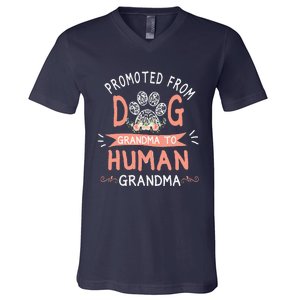 Promoted From Dog Grandma To Human Grandma Mother's Day V-Neck T-Shirt