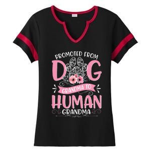 Promoted From Dog Grandma To Human Grandma Mother's Day Ladies Halftime Notch Neck Tee