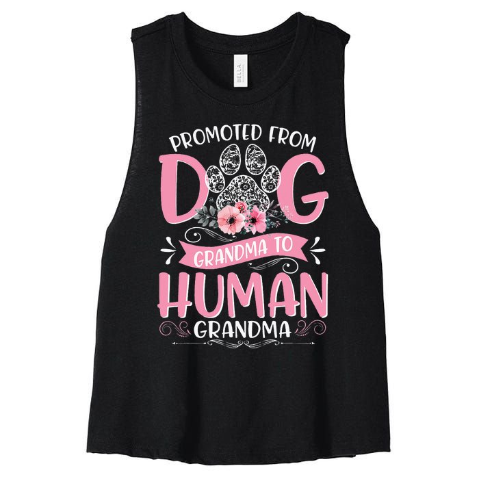 Promoted From Dog Grandma To Human Grandma Mother's Day Women's Racerback Cropped Tank