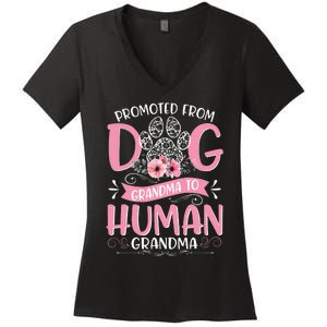 Promoted From Dog Grandma To Human Grandma Mother's Day Women's V-Neck T-Shirt