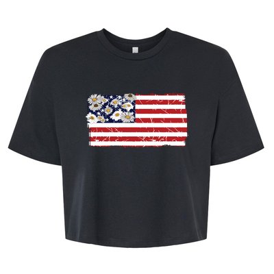 Patriotic Flag Distressed Flag & Daisies Bella+Canvas Jersey Crop Tee