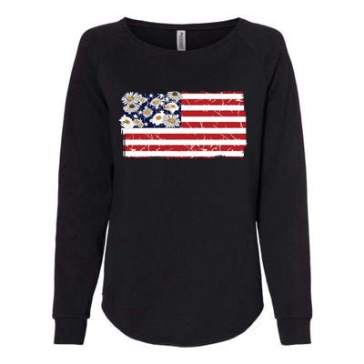 Patriotic Flag Distressed Flag & Daisies Womens California Wash Sweatshirt