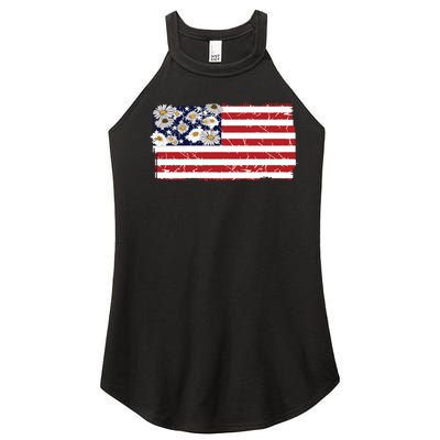 Patriotic Flag Distressed Flag & Daisies Women’s Perfect Tri Rocker Tank