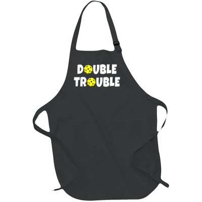 Pickleball Funny Double Trouble Team Full-Length Apron With Pockets