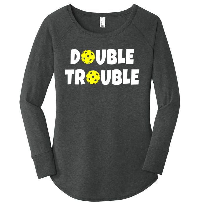 Pickleball Funny Double Trouble Team Women's Perfect Tri Tunic Long Sleeve Shirt