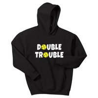 Pickleball Funny Double Trouble Team Kids Hoodie