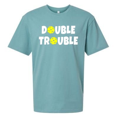 Pickleball Funny Double Trouble Team Sueded Cloud Jersey T-Shirt