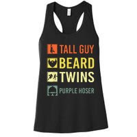 Perfect For Dude Tall Guy Beard Twins Purple Hoser Women's Racerback Tank