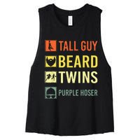 Perfect For Dude Tall Guy Beard Twins Purple Hoser Women's Racerback Cropped Tank