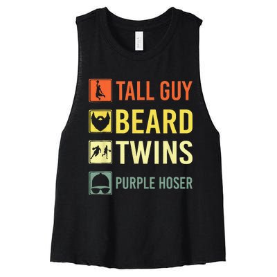 Perfect For Dude Tall Guy Beard Twins Purple Hoser Women's Racerback Cropped Tank