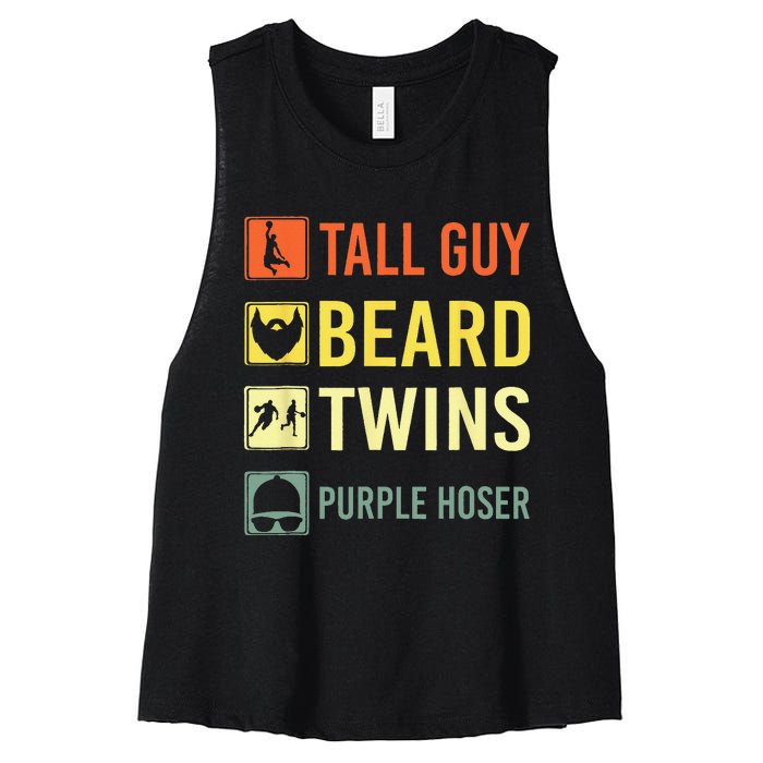 Perfect For Dude Tall Guy Beard Twins Purple Hoser Women's Racerback Cropped Tank