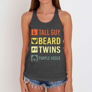 Perfect For Dude Tall Guy Beard Twins Purple Hoser Women's Knotted Racerback Tank