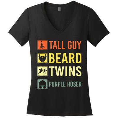 Perfect For Dude Tall Guy Beard Twins Purple Hoser Women's V-Neck T-Shirt