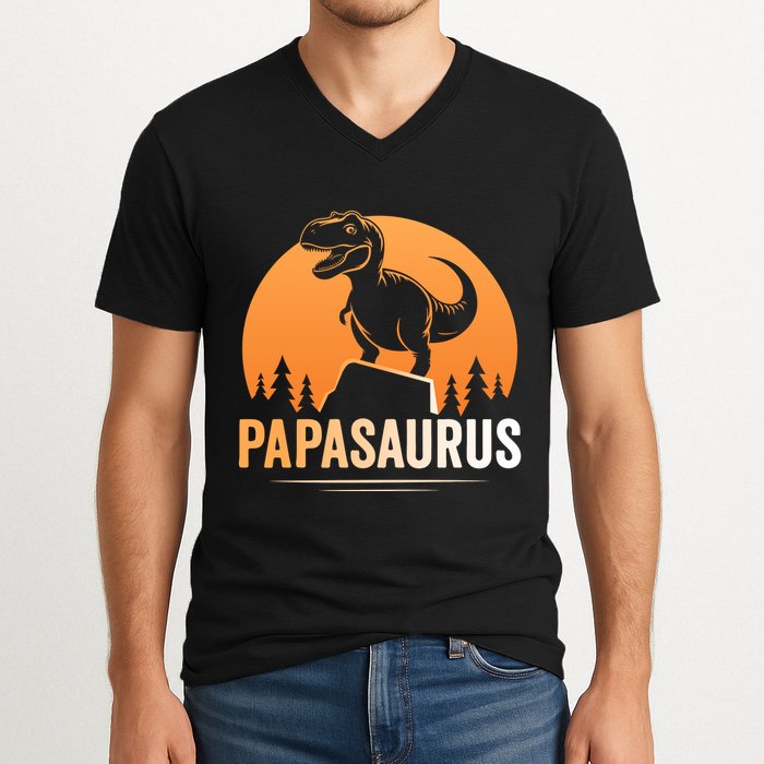 Papasaurus FatherS Day Graphic V-Neck T-Shirt