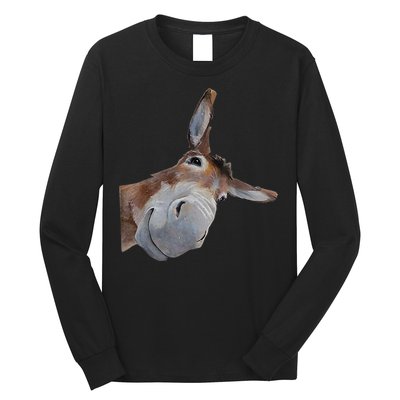 Peachbruh Funny Donkey Art Donkey Head Smile Eagerlys Long Sleeve Shirt