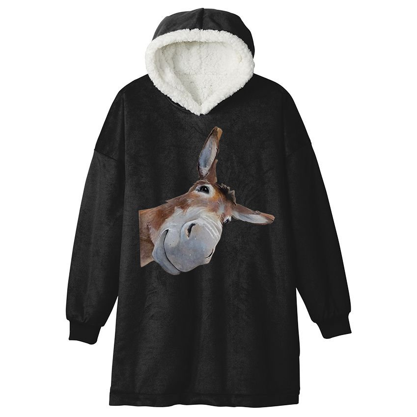 Peachbruh Funny Donkey Art Donkey Head Smile Eagerlys Hooded Wearable Blanket