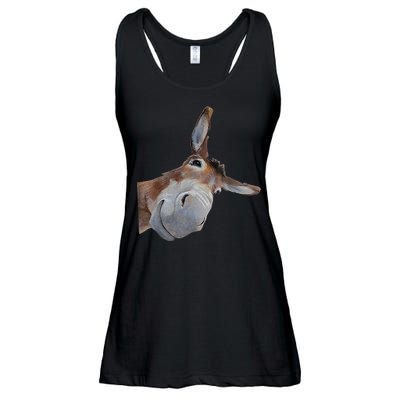 Peachbruh Funny Donkey Art Donkey Head Smile Eagerlys Ladies Essential Flowy Tank