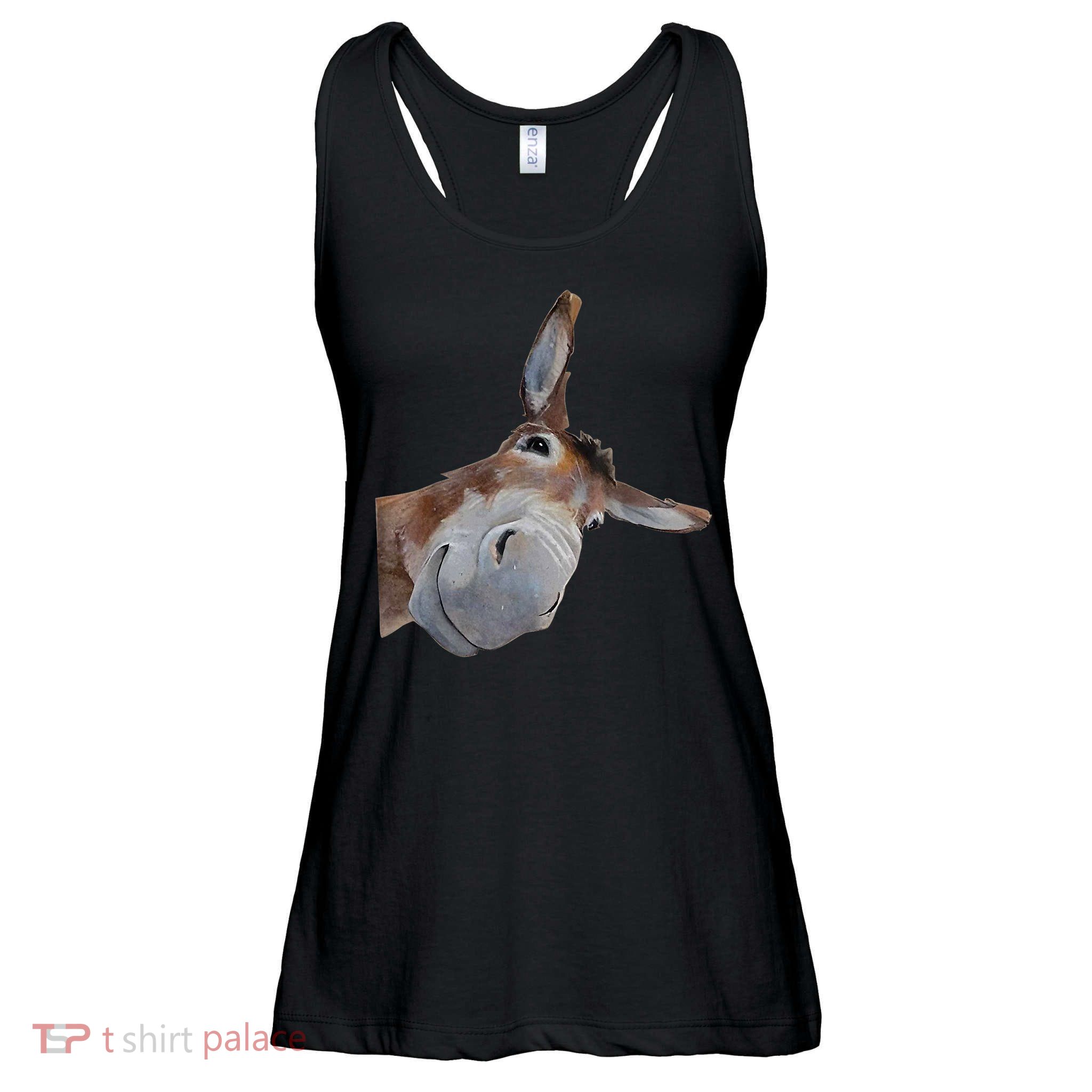 Peachbruh Funny Donkey Art Donkey Head Smile Eagerlys Ladies Essential Flowy Tank