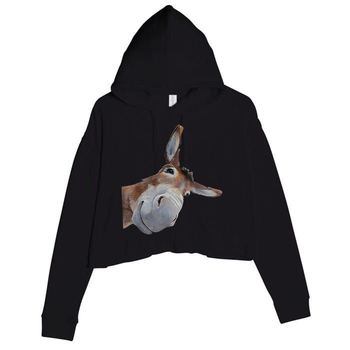 Peachbruh Funny Donkey Art Donkey Head Smile Eagerlys Crop Fleece Hoodie