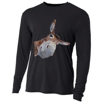 Peachbruh Funny Donkey Art Donkey Head Smile Eagerlys Cooling Performance Long Sleeve Crew