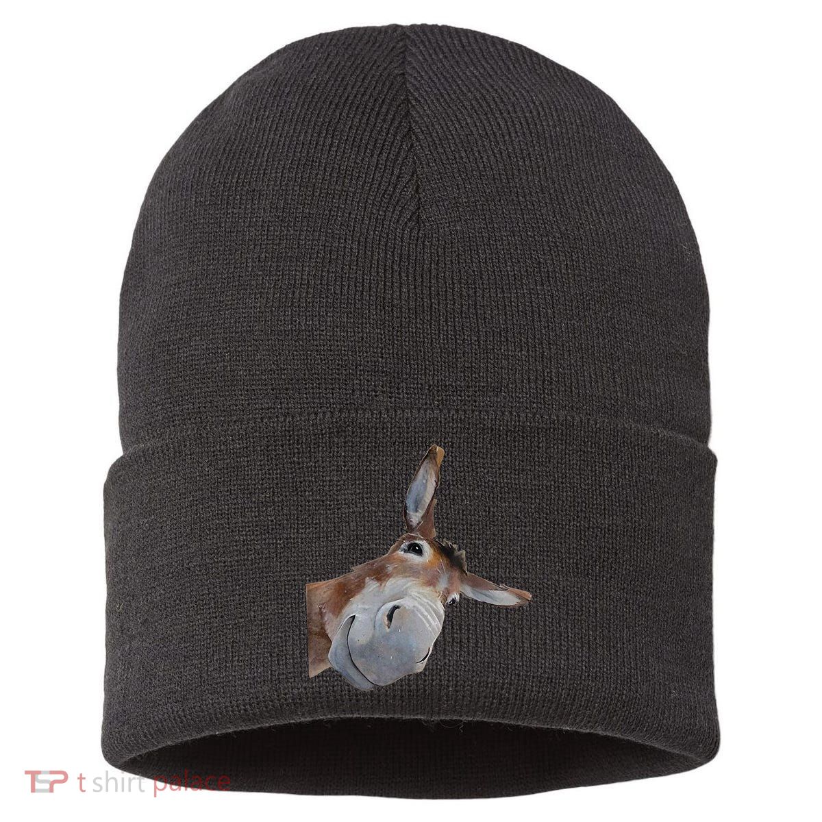 Peachbruh Funny Donkey Art Donkey Head Smile Eagerlys Sustainable Knit Beanie