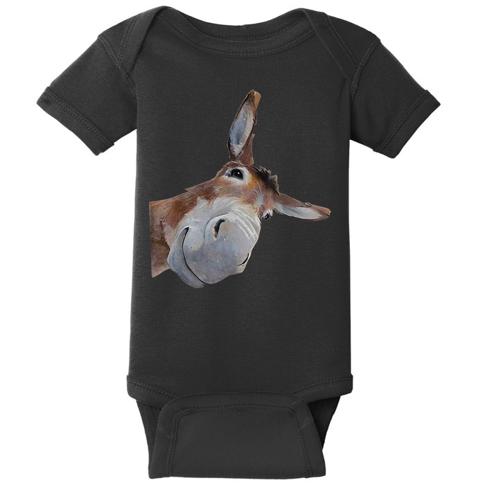 Peachbruh Funny Donkey Art Donkey Head Smile Eagerlys Baby Bodysuit