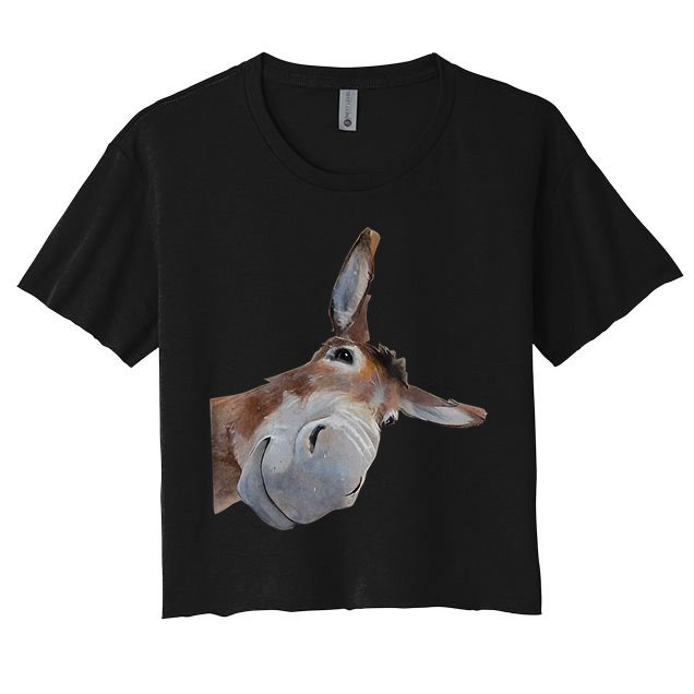Peachbruh Funny Donkey Art Donkey Head Smile Eagerlys Crop Top
