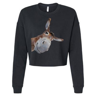 Peachbruh Funny Donkey Art Donkey Head Smile Eagerlys Cropped Pullover Crew