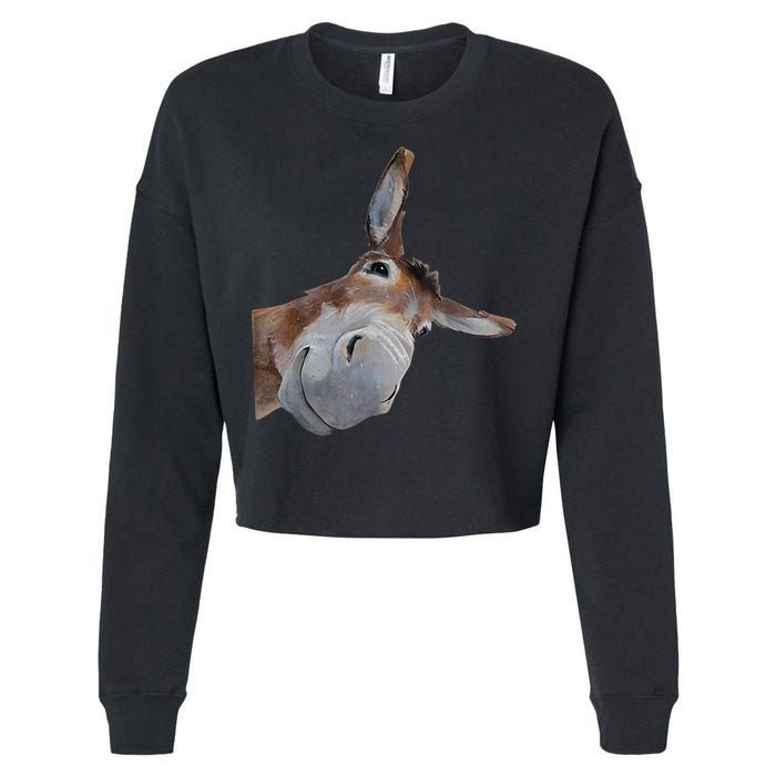 Peachbruh Funny Donkey Art Donkey Head Smile Eagerlys Cropped Pullover Crew