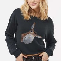 Peachbruh Funny Donkey Art Donkey Head Smile Eagerlys Cropped Pullover Crew
