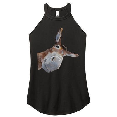 Peachbruh Funny Donkey Art Donkey Head Smile Eagerlys Women's Perfect Tri Rocker Tank