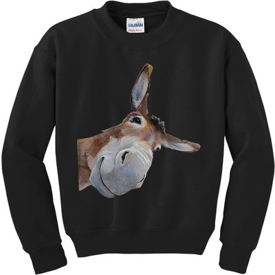 Peachbruh Funny Donkey Art Donkey Head Smile Eagerlys Kids Sweatshirt