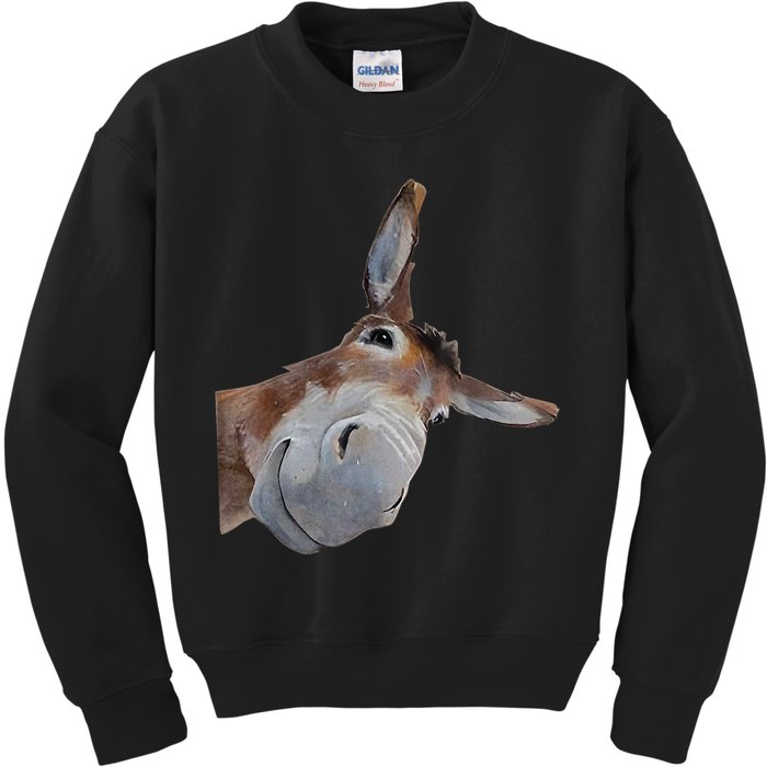 Peachbruh Funny Donkey Art Donkey Head Smile Eagerlys Kids Sweatshirt
