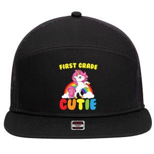 Ph First Day Of School 1St First Grade Cutie Unicorn Gift Cool Gift 7 Panel Mesh Trucker Snapback Hat