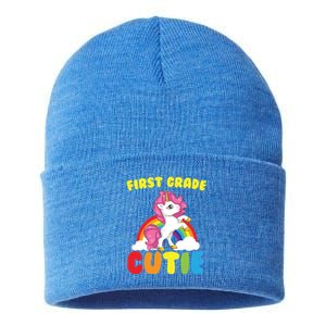 Ph First Day Of School 1St First Grade Cutie Unicorn Gift Cool Gift Sustainable Knit Beanie