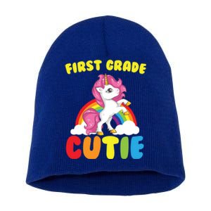 Ph First Day Of School 1St First Grade Cutie Unicorn Gift Cool Gift Short Acrylic Beanie