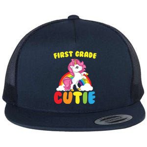 Ph First Day Of School 1St First Grade Cutie Unicorn Gift Cool Gift Flat Bill Trucker Hat