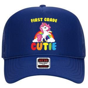 Ph First Day Of School 1St First Grade Cutie Unicorn Gift Cool Gift High Crown Mesh Back Trucker Hat