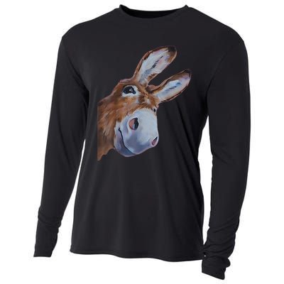 Peachbruh Funny Donkey Art Donkey Head Smile Eagerly Donkey Cooling Performance Long Sleeve Crew