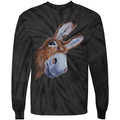 Peachbruh Funny Donkey Art Donkey Head Smile Eagerly Donkey Tie-Dye Long Sleeve Shirt