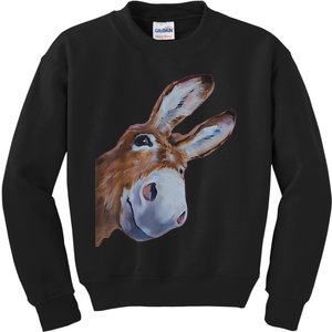 Peachbruh Funny Donkey Art Donkey Head Smile Eagerly Donkey Kids Sweatshirt