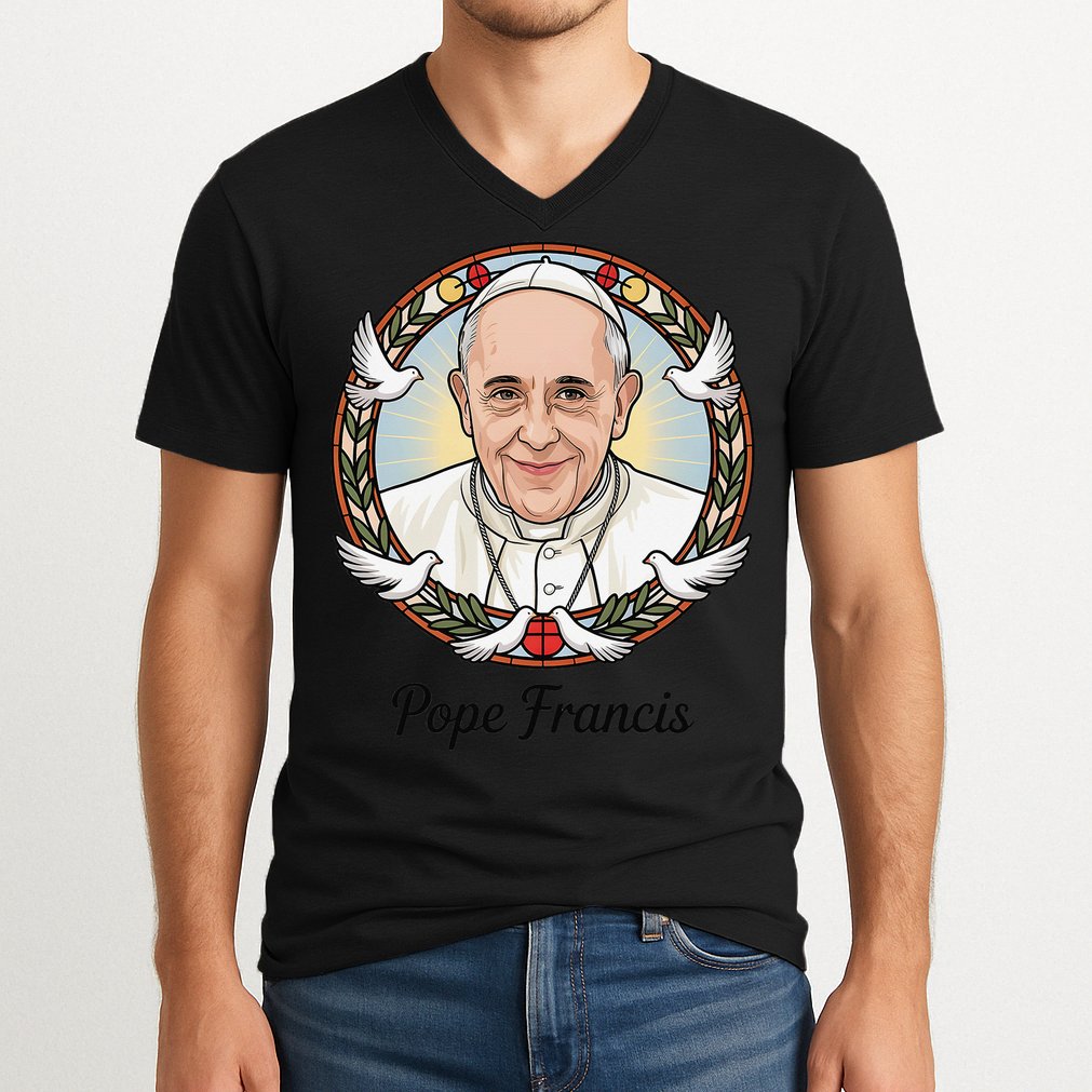 Pope Francis Design Catholic Christian Devotees Souvenir V-Neck T-Shirt