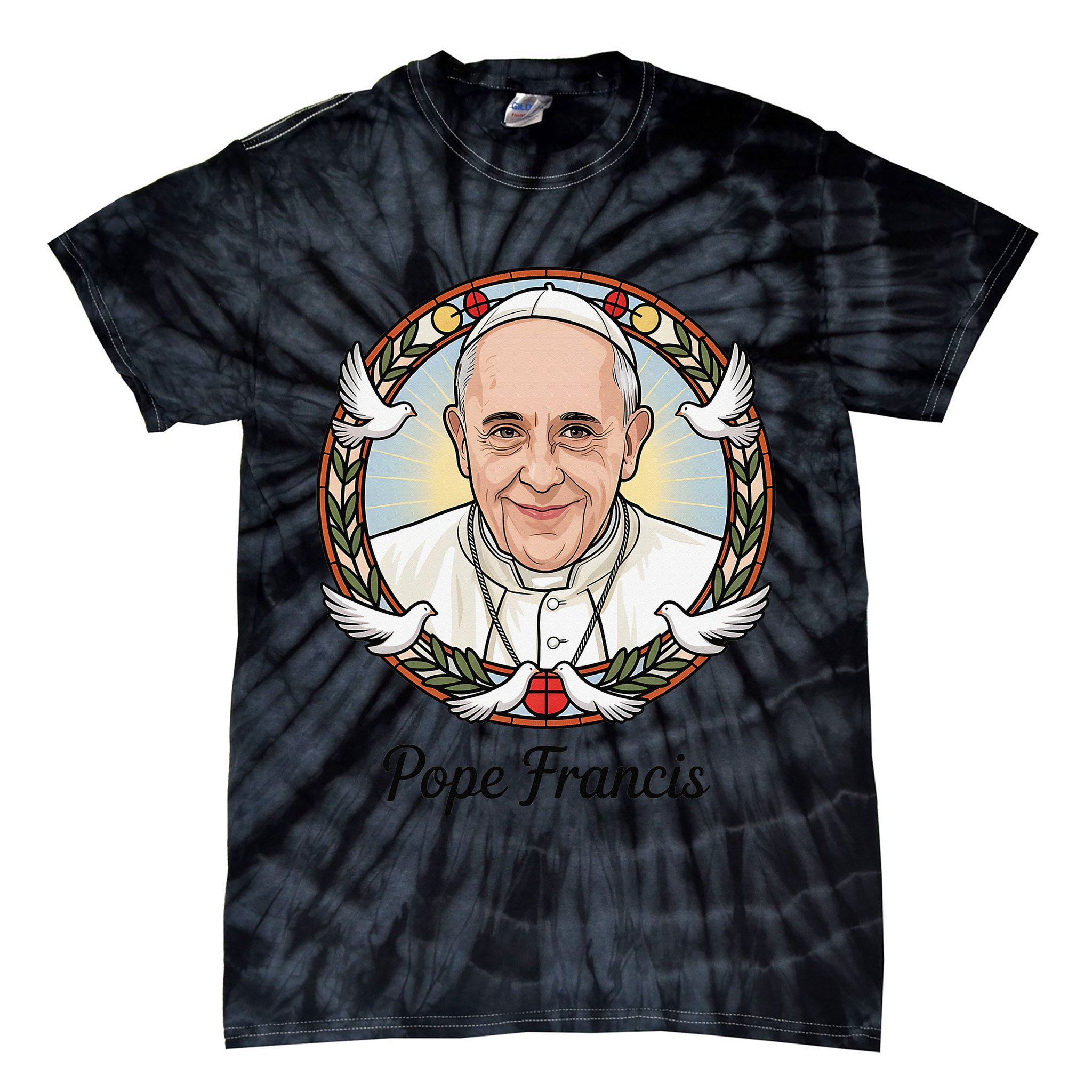 Pope Francis Design Catholic Christian Devotees Souvenir Tie-Dye T-Shirt