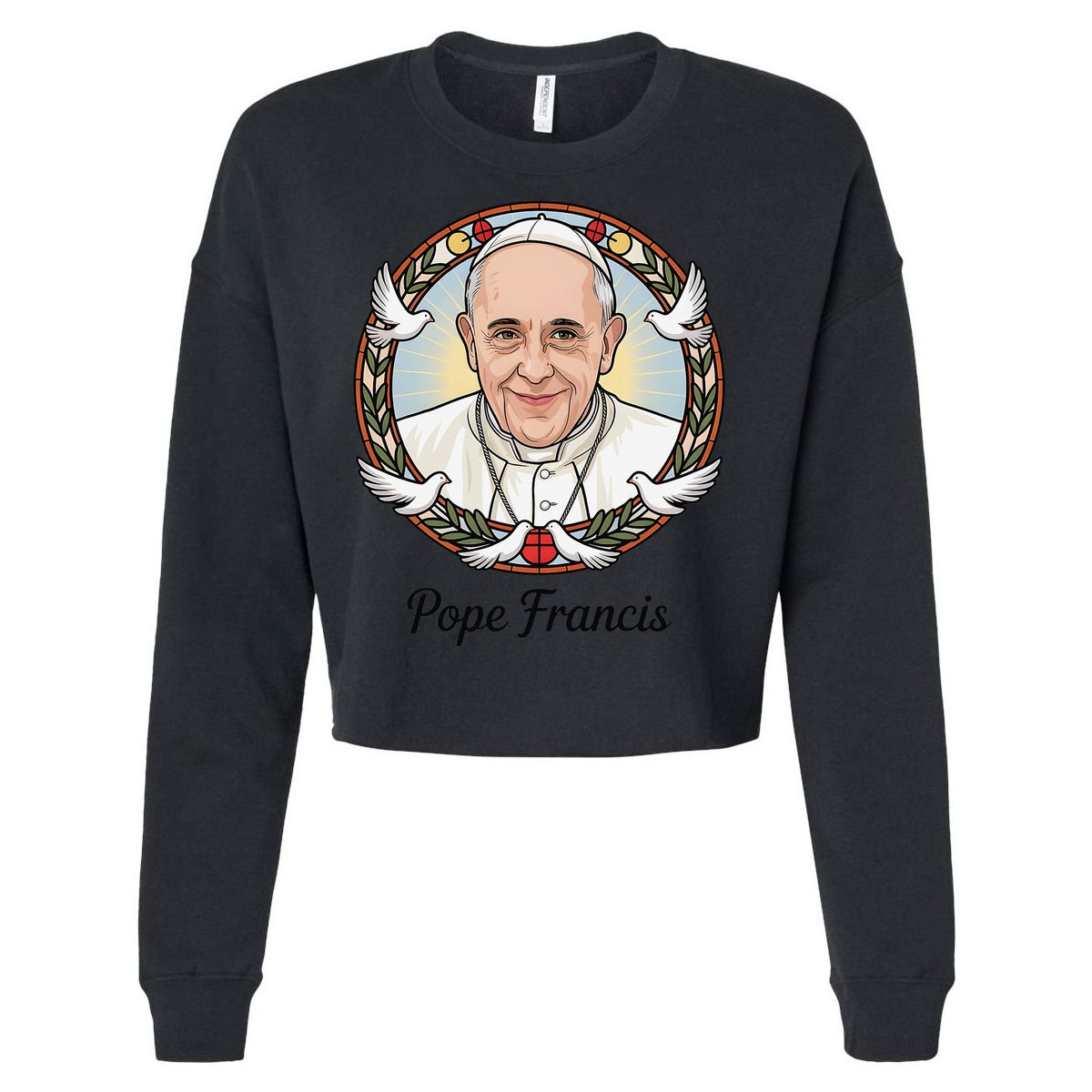 Pope Francis Design Catholic Christian Devotees Souvenir Cropped Pullover Crew