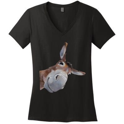 Peachbruh Funny Donkey Art Donkey Head Smile Eagerlys Women's V-Neck T-Shirt