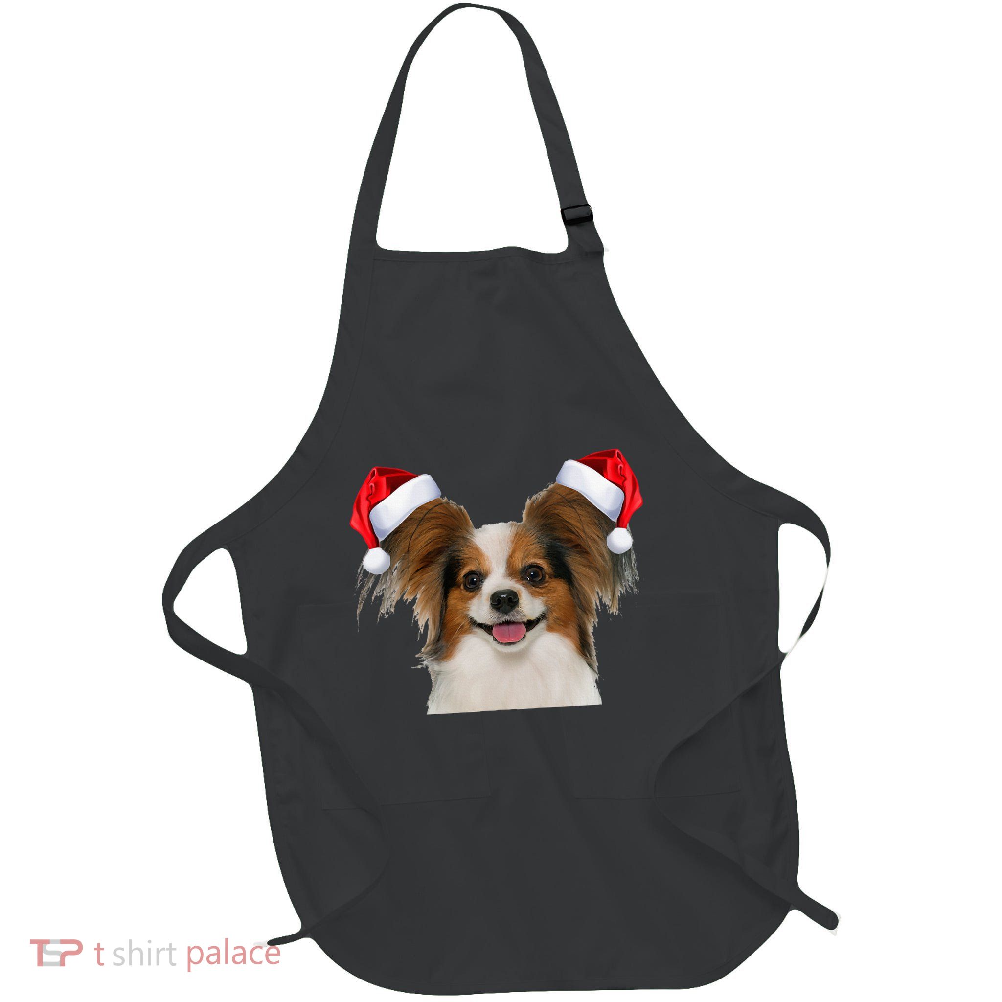 Papillion Fun Dog Santa Hat Image Funny Christmas Gift Full-Length Apron With Pockets