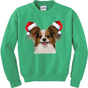 Papillion Fun Dog Santa Hat Image Funny Christmas Gift Kids Sweatshirt