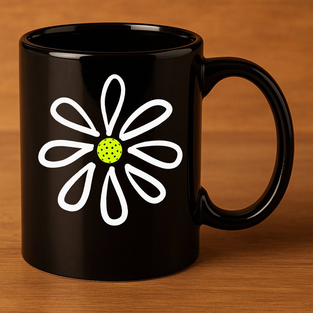 Pickleball Flower Daisy Pickleball Center 11oz C Handle Ceramic Mug