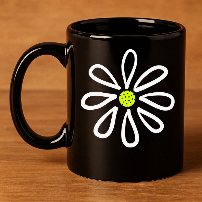 Pickleball Flower Daisy Pickleball Center 11oz C Handle Ceramic Mug