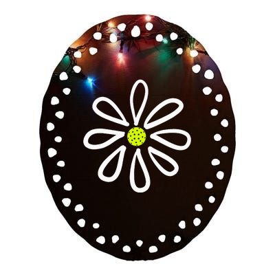 Pickleball Flower Daisy Pickleball Center Ceramic Oval Ornament